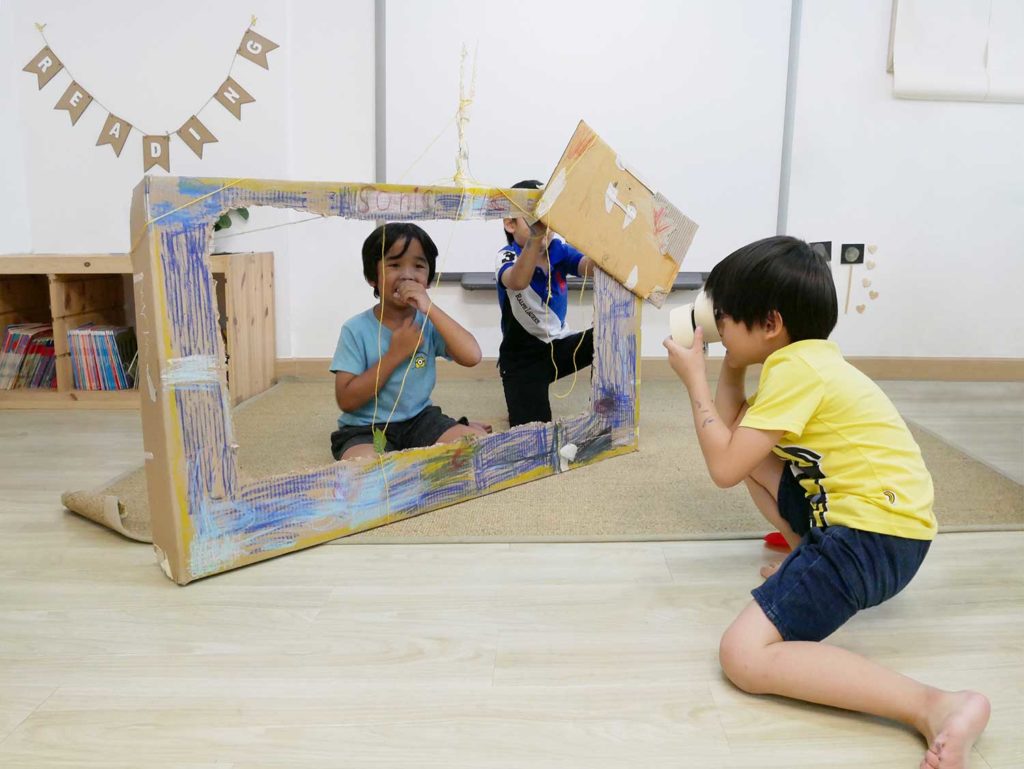 children play during Reggio Emilia project at British Early Years Centre International Kindergarten, Bangkok