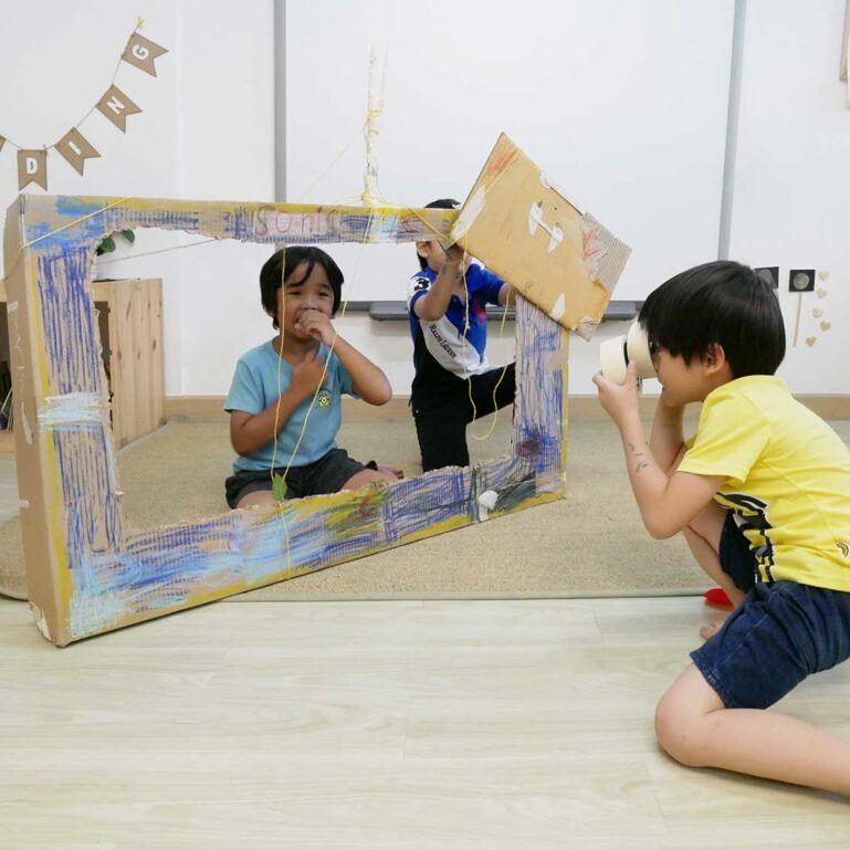 children play during Reggio Emilia project at British Early Years Centre International Kindergarten, Bangkok